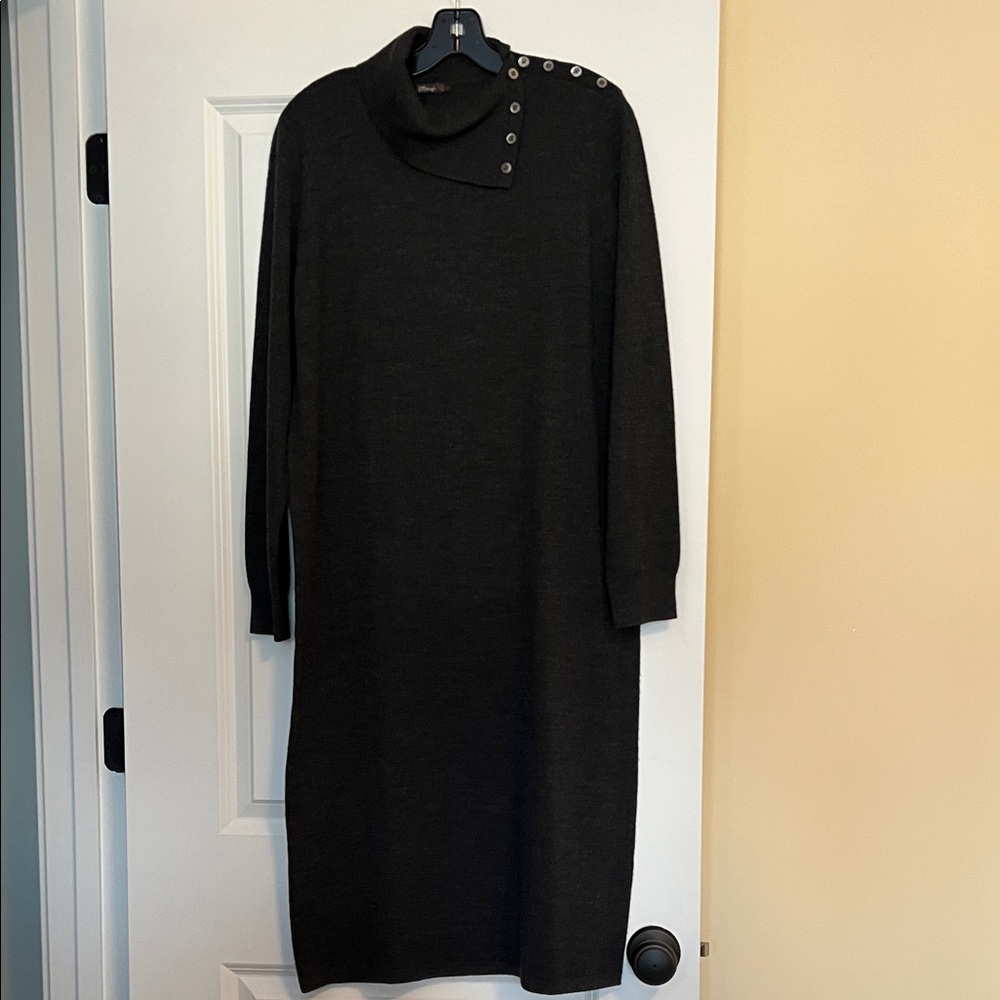 J. McLaughlin Elegant Charcoal Grey Long Sleeve Wool Sweater Dress